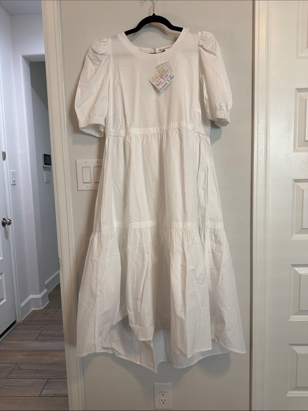 Gretchen Scott Designs White Puff Sleeve Tiered Dress